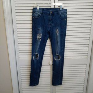 Wear Jeans Girls Distressed Size 14 Medium Wash Ripped Skinny